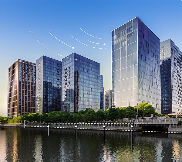 buildings with wind lines