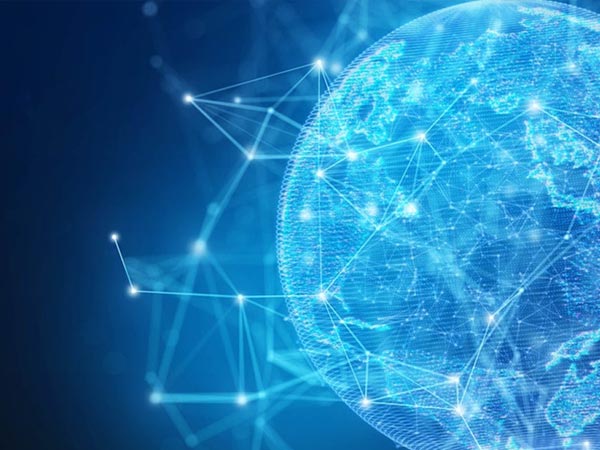 Digital representation of a glowing blue globe surrounded by interconnected lines and nodes