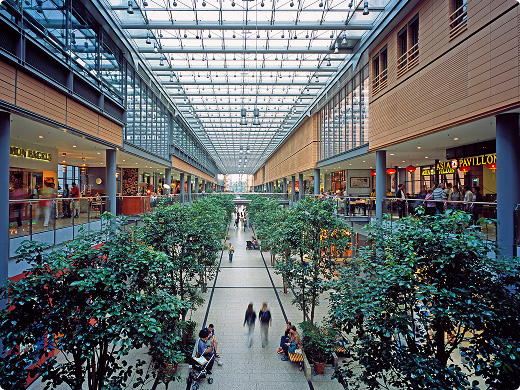 Inside a retail building